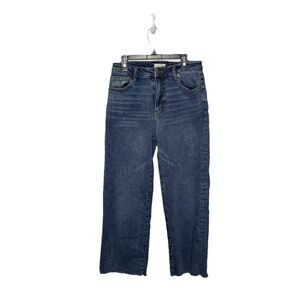 Oliver Logan Jeans Blue Dark Wash High Rise Wide Leg Raw Hem Denim Size 26 Women